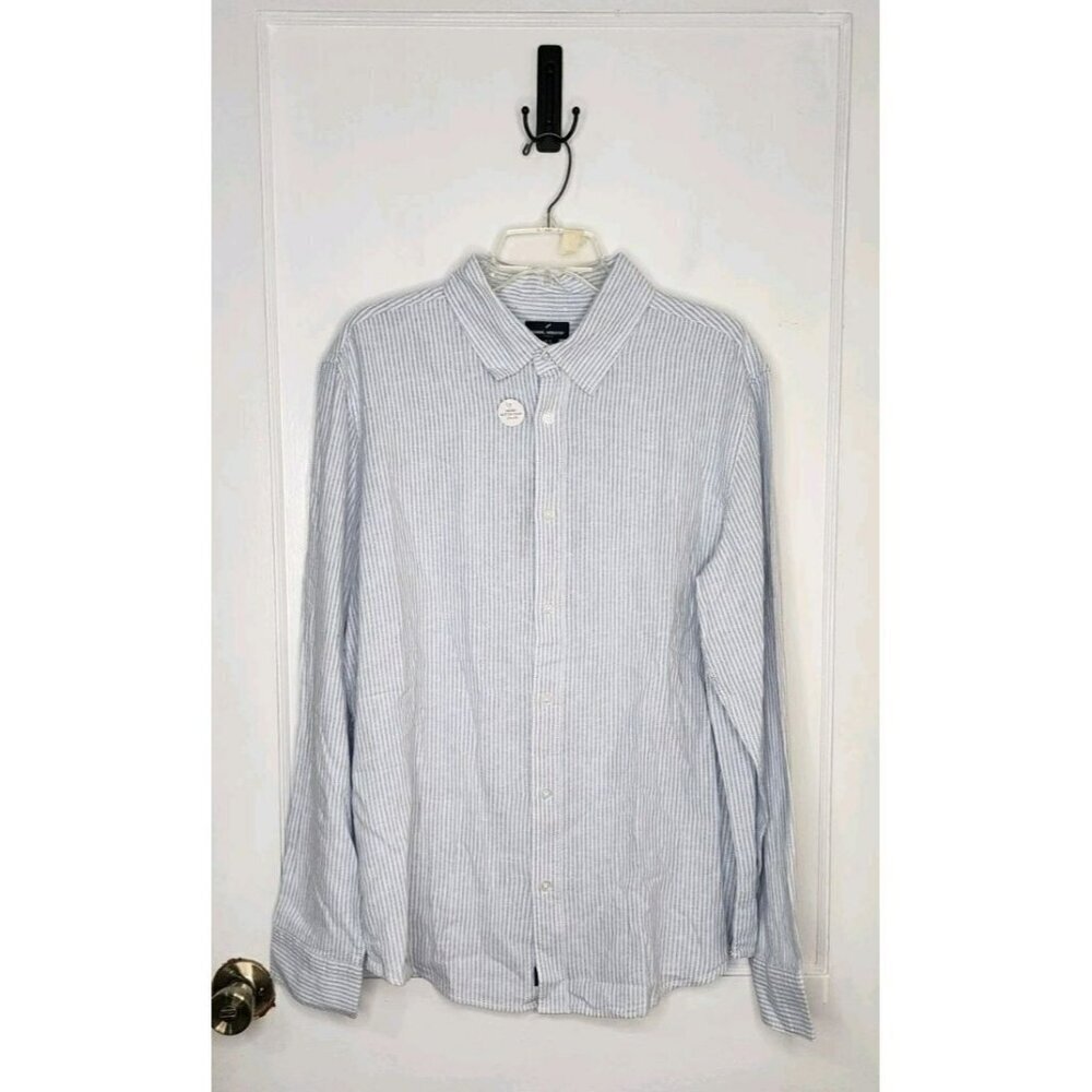 NWT Daniel Hechter Mens XL Blue Stripe Linen Blend Button Down Shirt Top